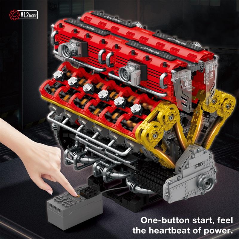 4719pcs Technical V12 Engine 3D Building Blocks Motorized Power Functions MOC Mechanical Model Creative Desktop Display Gift