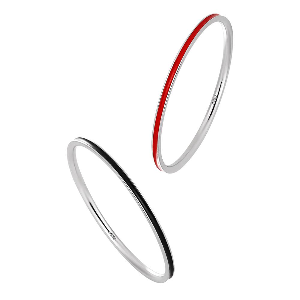 YIZIZAI Real 925 Sterling Silver Simple Thin Enamel Red Black Finger Rings For Women Wedding Jewelry Gifts