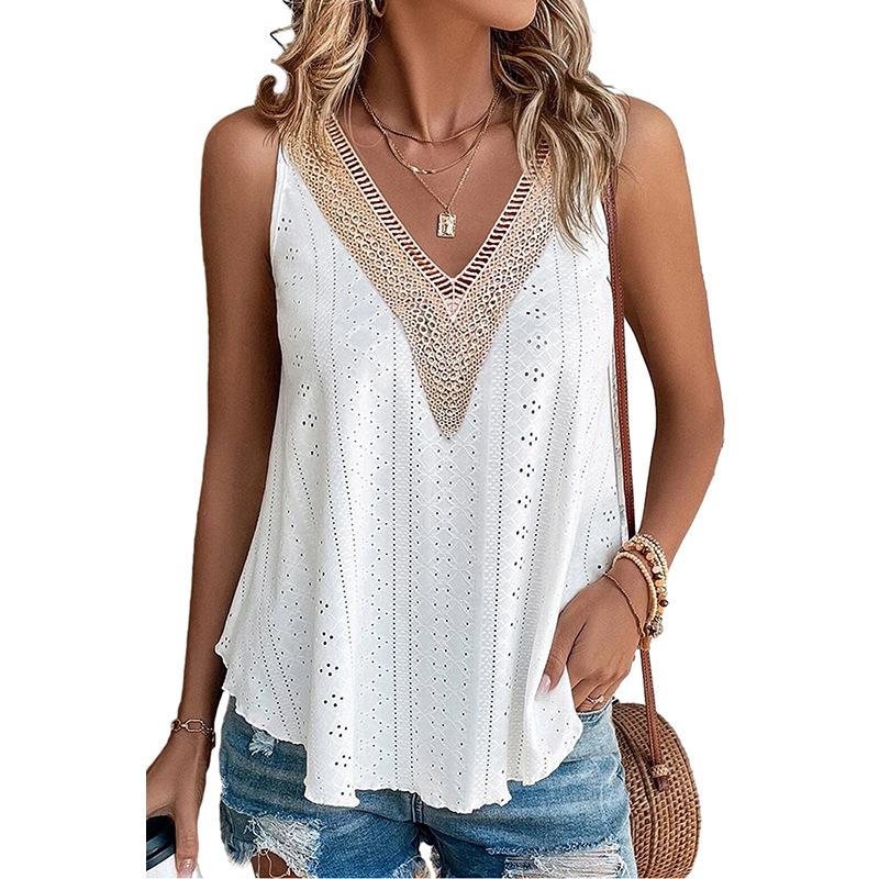 YYFS Женские модные повседневные летние весенние однотонные блузки и рубашки без рукавов с v-образным вырезом и принтом