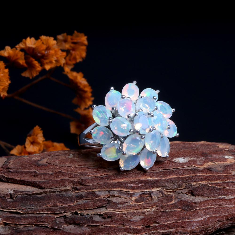 Luxury Real 4.14 Ct Opal Ring Flower Design S925 Silver Natural Real Gemstones Quality Jewelry for Women Gift