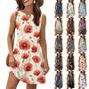 Ladies' Fashionable Floral Patchwork Printed V-neck Button-down Pocket Vest Dress, Beach Vacation Summer Dress