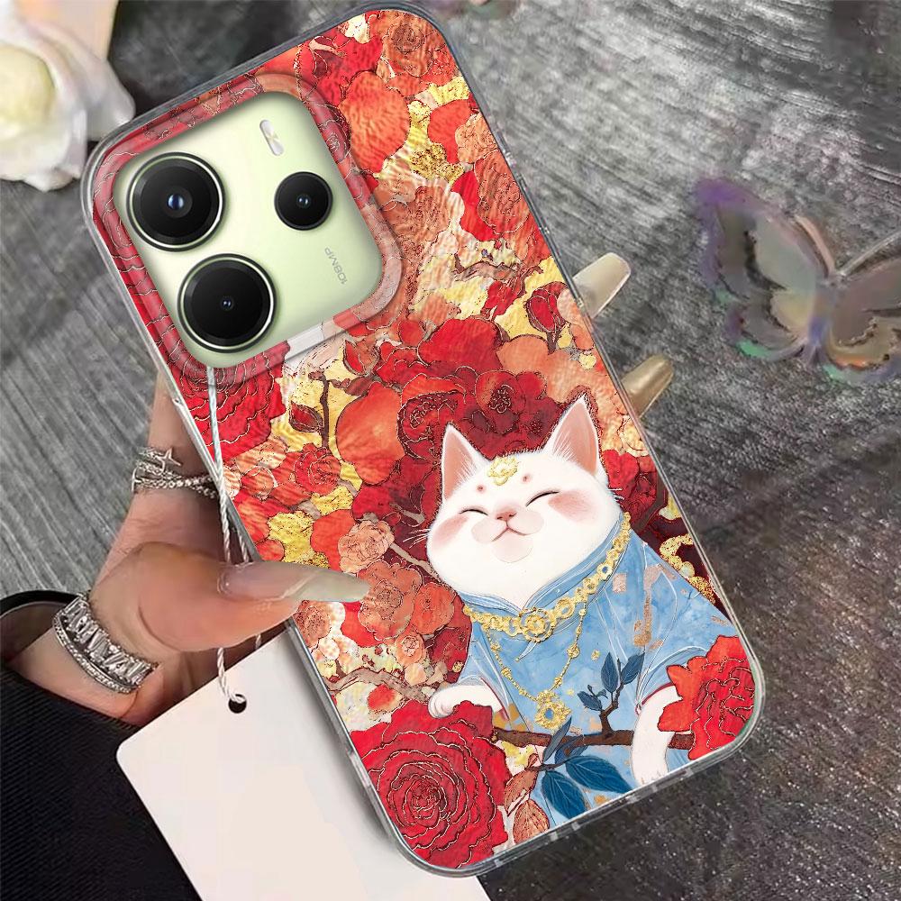 Корейский чехол для телефона с узором «Белый кот-водоворот» для Xiaomi Redmi Note 14 13 12 11 11S 10 10S Pro 9C 13C 14C A5 A3 A4 A3X 9C A1