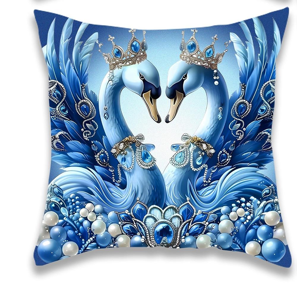 Exquisite Blue Swans Adorned with Jewels Pillowcases for Luxurious Comfort Sofa Cushion Cover Home Room Decoration