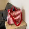 Women's Tote Bag Striped Canvas Casual Handbags For Ladies Simple Shopping Large Capacity Shopper School Shoulder Bag ARI