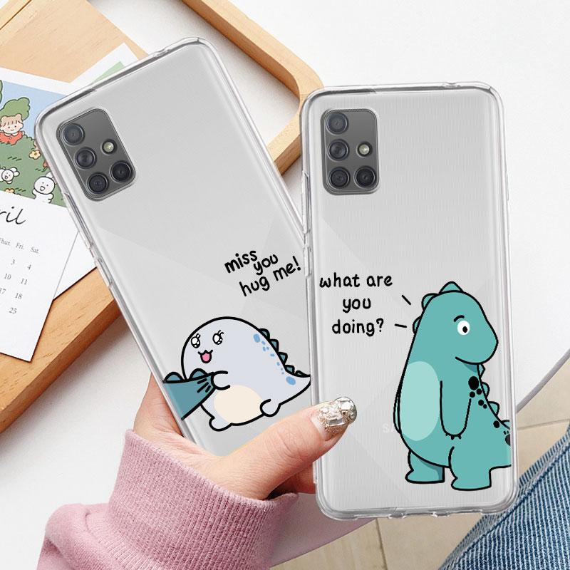 Прозрачный чехол для Samsung Galaxy A52 A12 A51 A32 A21s A71 A32 A22 50 A70 A31 A72 5G, чехол для телефона, милый чехол с маленьким динозавром