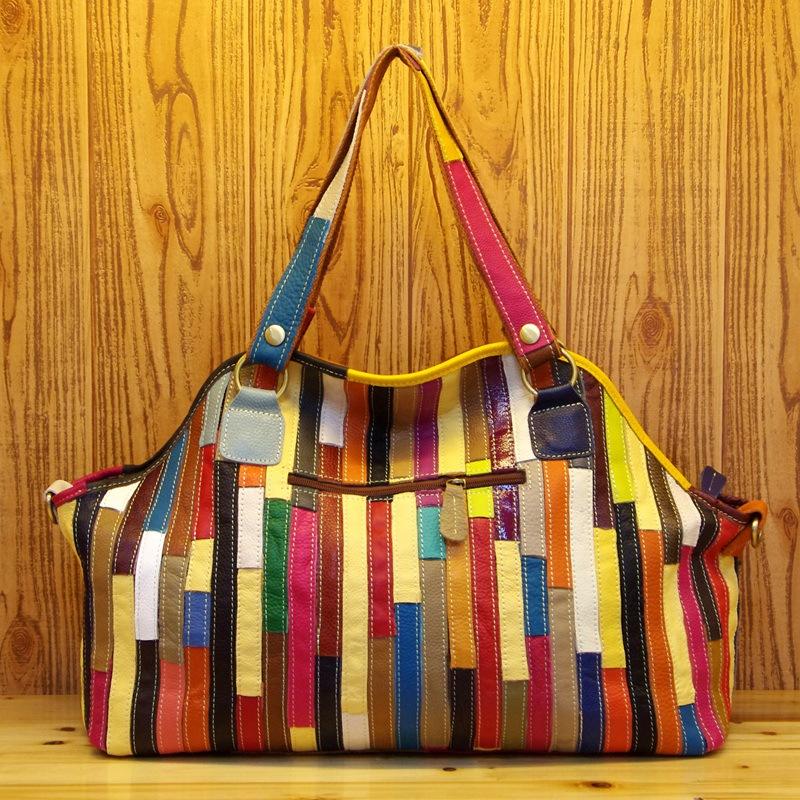 Leather Cowhide Bag Personalized Design Color Splicing Shoulder Messenger Bag Large Capacity Women