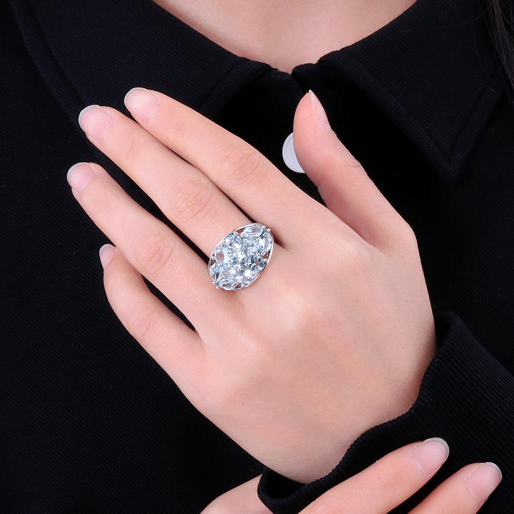 Bolaijewelry Кольцо из стерлингового серебра 925 пробы с натуральным небесно-голубым топазом, изысканные ювелирные изделия, женский подарок на годовщину