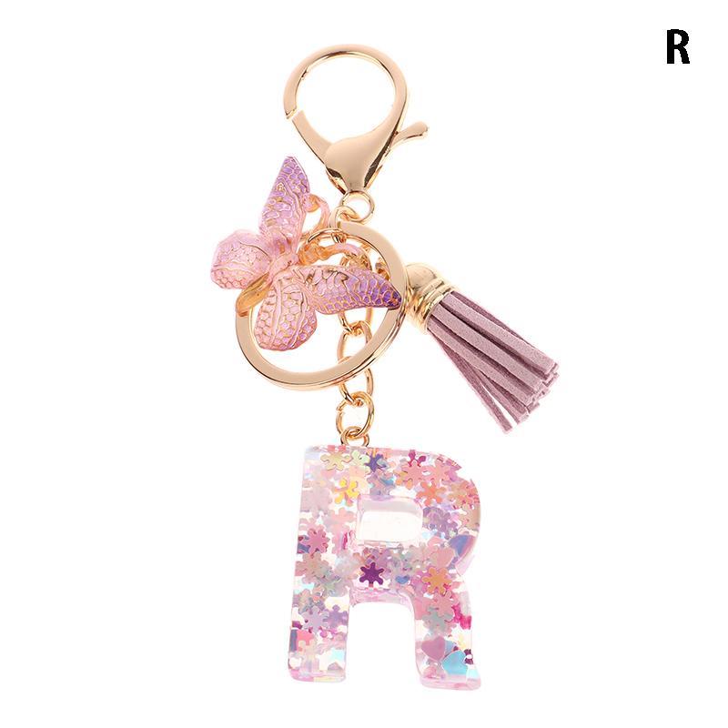 A-Z Dreamy Sequin Letters Keychain For Women Tassel Butterfly Pendant Initial Keyring Purse Suspension Bags Charms Car Key Chain