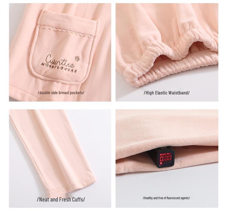 Женский зимний пижамный комплект из флиса Island 2025 - Топ с длинным рукавом и брюки, Утепленный, Домашняя одежда высокого класса