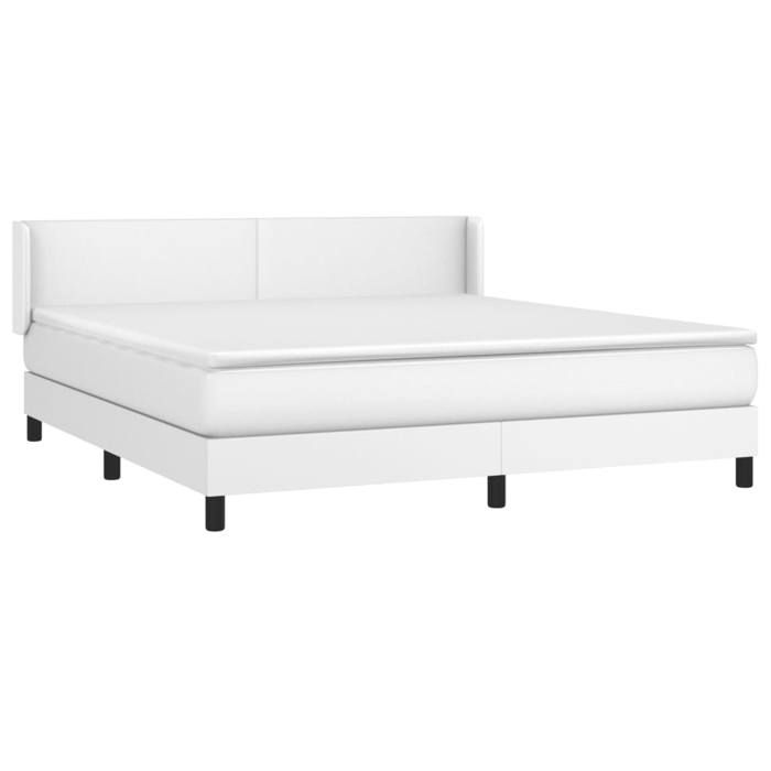 3130668 vidaXL Lit à sommier tapissier avec matelas Blanc 160x200cm Similicuir