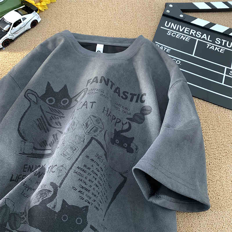 Замшевая футболка с коротким рукавом, мужская модная брендовая летняя свободная футболка с коротким рукавом, модная простая принтованная футболка