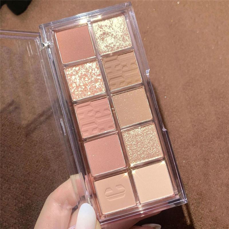 10 Colors Eyeshadow Shimmer Pearly Matte Sequins Earth Color Eyeshadow Palette Waterproof Long-Lasting Makeup