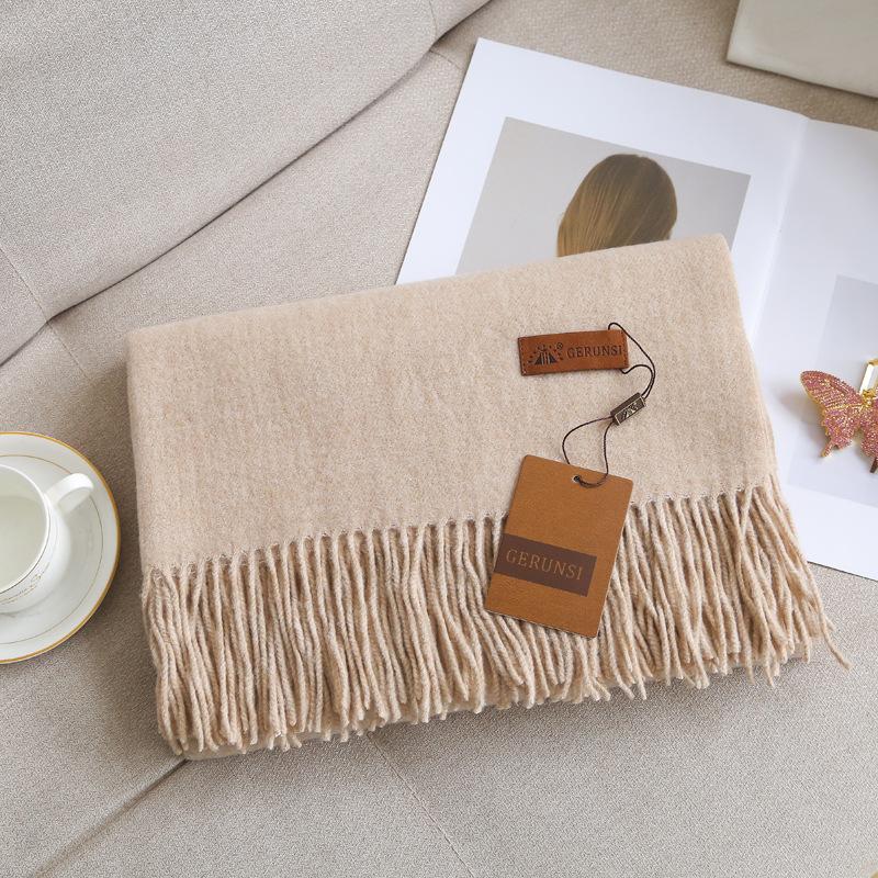 Кашемировый шарф на ощупь, осенне-зимний, однотонный, женский, с толстой кисточкой, простой и универсальный, мягкий и теплый, имитация кашемира, шаль