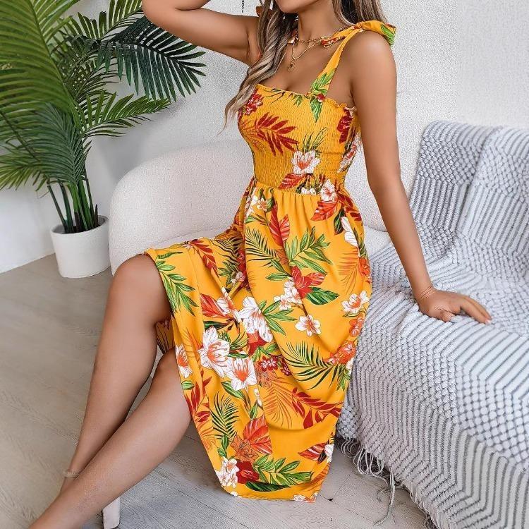 Summer Floral Beach Vacation Sling Dress Spring
