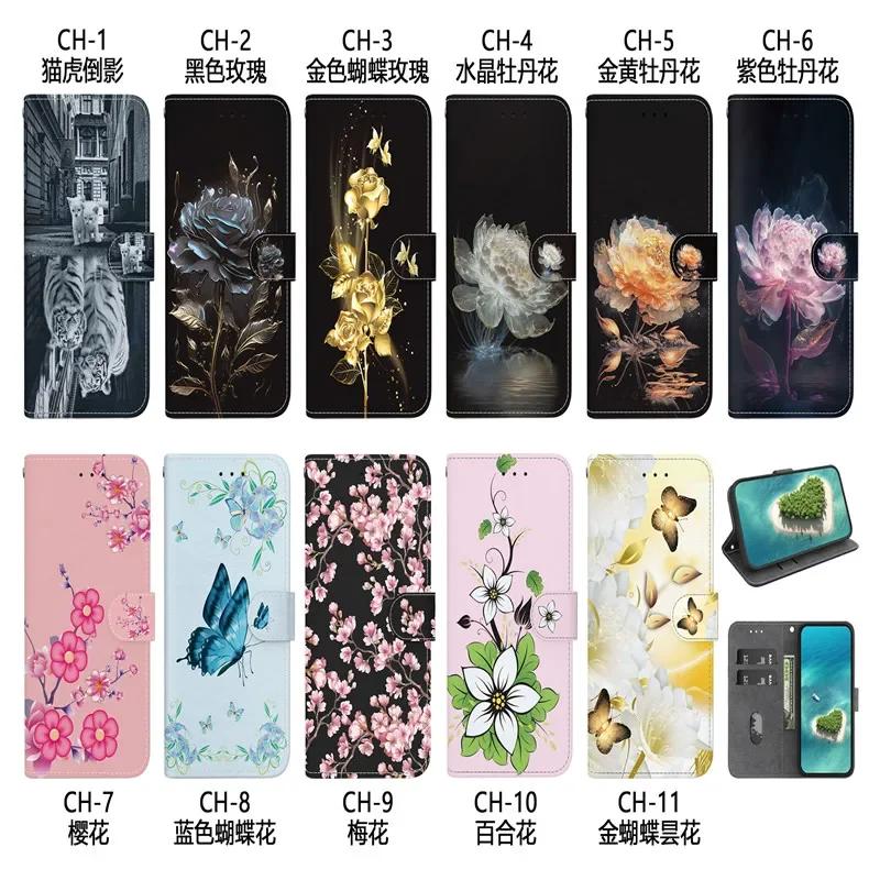 Case on For Samsung Galaxy A15 A05s A05 A25 A24 A14 4G A34 A54 5G A155 A156 A256 Leather Flip Stand Phone Cover Cute Flower Capa