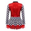 Комбинезон гонщицы для девочек, клетчатый принт, длинный рукав, воротник-стойка, пайеточная пэчворк, Хэллоуин косплей
