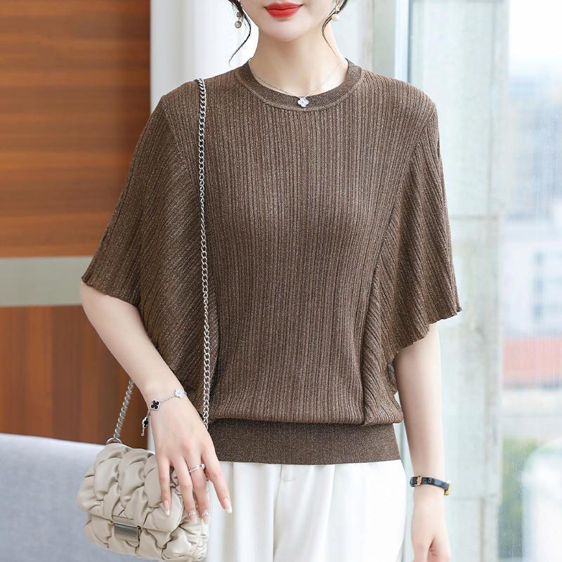 Женская летняя трикотажная футболка с коротким рукавом, рубашка «летучая мышь», летний новый модный топ, трикотажная рубашка из ледяного шелка