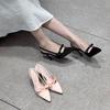 2025 New French Pointed Bow High Heels Women's Stiletto Sandals Temperament Versatile Light Mouth Shoes