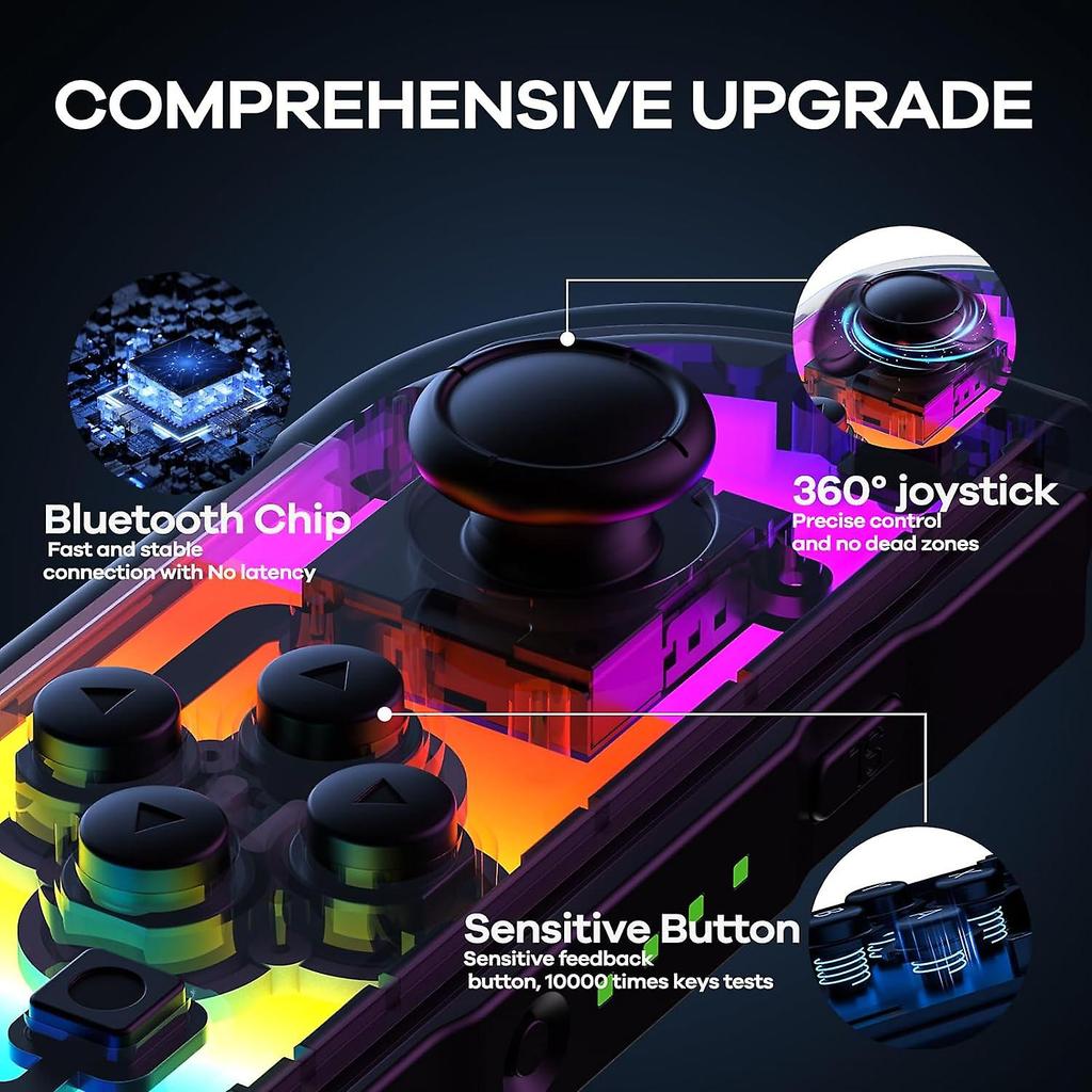 Контроллеры для Nintendo Switch, замена контроллера Switch со светодиодом RGB, регулируемым турбонаддувом и вибрацией, фиолетовый/зеленый