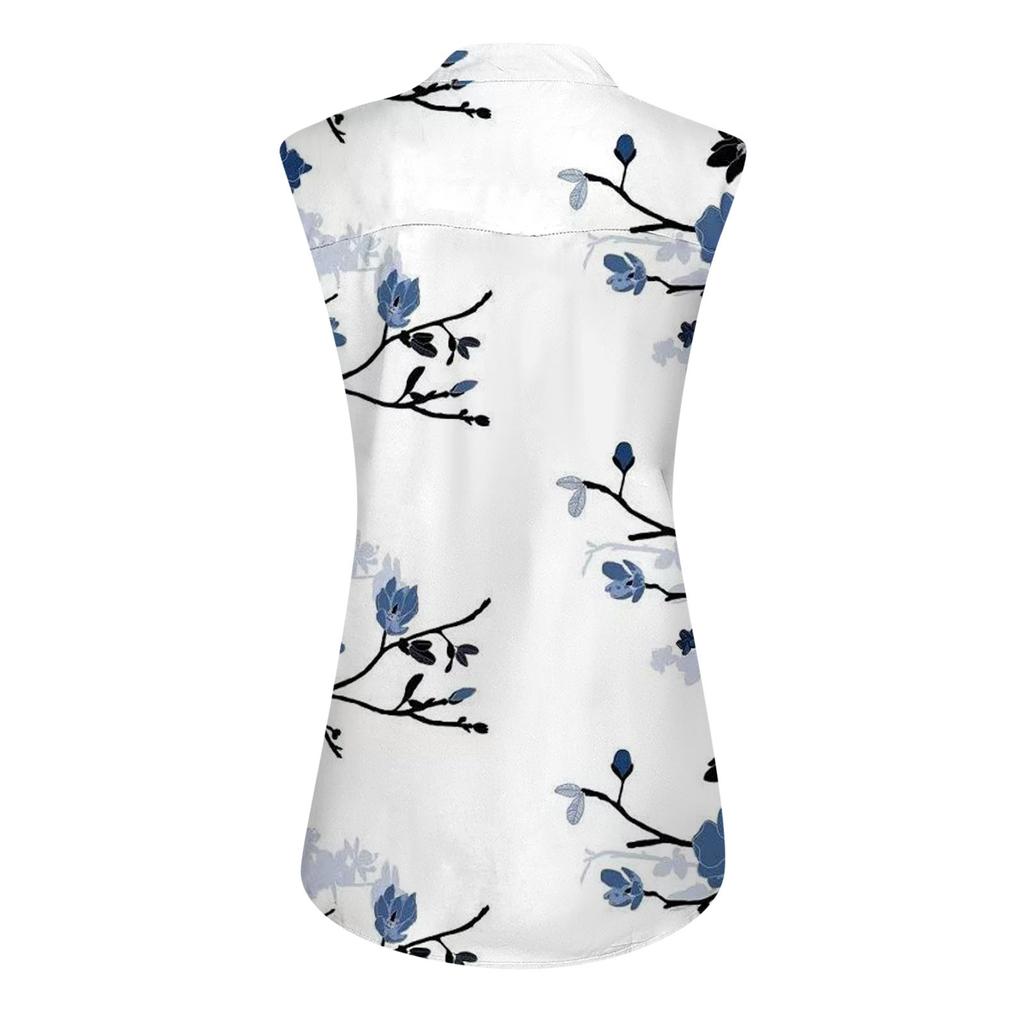 Women's Printed Sleeveless Button-down Casual Shirt