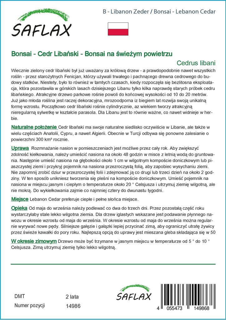 SAFLAX Garden in the Bag - Бонсай - Ливанский кедр - 20 семян - С субстратом в подходящем пакете - Cedrus libani