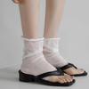 Korean Style Thin Edge Mid-Calf Women's Sheer Stirrup Leg Warmers - White & Grey