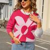 New Large-sized Women's Long-sleeved Floral Patchwork Fashionable and Versatile Knitted Pullover Sweater for Autumn and Winter
