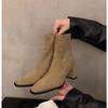 Vintage Women Ankle Boots 2025 Fashion Square Toe Thick High Shoes Autumn Winter New Ladies Elegant Stretch Slim Short Booties