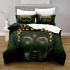Gold Buddha Duvet Cover Set, Asian Religions Culture Bedding Set, Buddhist Themed Duvet Cover For Buddhist Believer