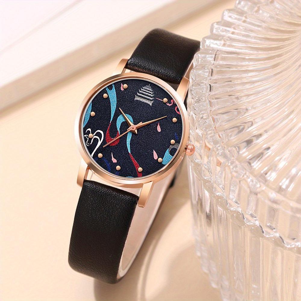 6 шт./компл. женские часы, повседневные кварцевые часы с круглой стрелкой, женские наручные часы из искусственной кожи и комплект ювелирных изделий, подарок для женщин