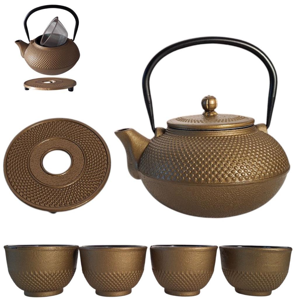 CAST IRON KETTLE 1.5L TEAPOT 4x CUPS TEA INFUSER STRAINER