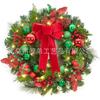 Christmas Decorations Set: LED String Lights Red Poinsettia Flowers Wreath Door Hanging Home Festive Interior