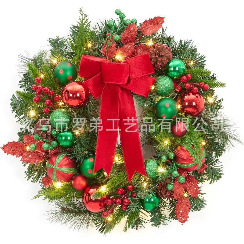 Christmas Decorations Set: LED String Lights Red Poinsettia Flowers Wreath Door Hanging Home Festive Interior