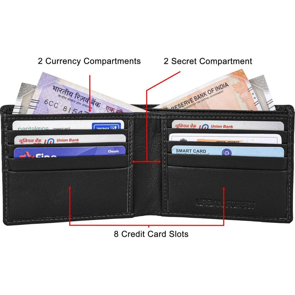 Men Casual, Formal Black Genuine Leather Wallet - Regular Size (8 Card Slots)