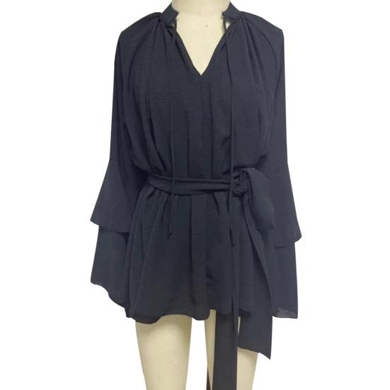 Summer Ruffle Long Sleeve Dress for Women Casual V Neck