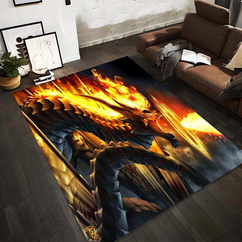 Fiery Dragon Artwork Printed Carpet with Flame Graphic Design in Fantasy Style Suitable for use as an anti-slip1 for1room and bedroom sofas