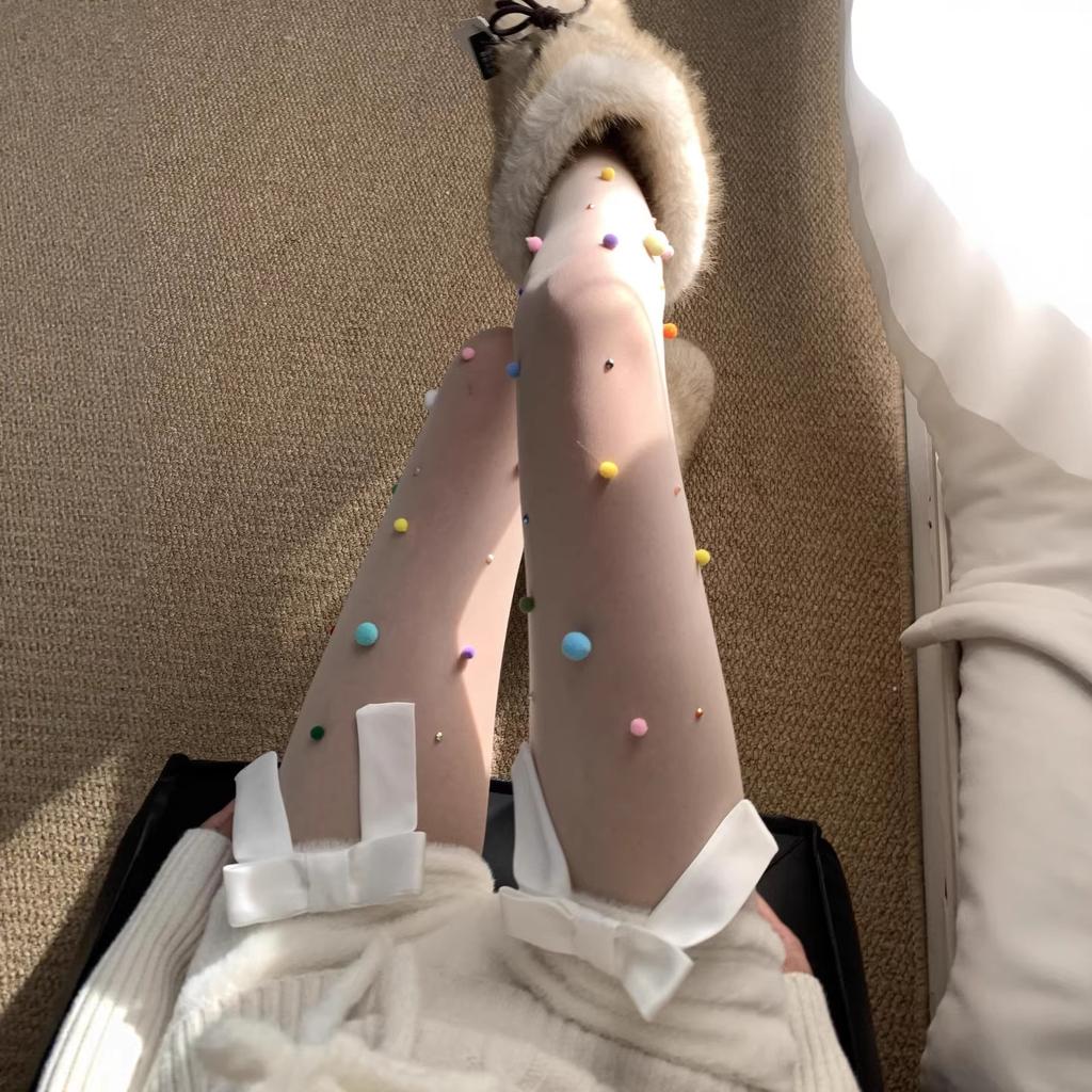 Sweet Colored Ball Pure Desire Anti-Hook Japanese White Stockings Sexy Skin Socks Pantyhose Jk Lolita Leggings