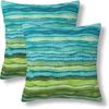 Teal Blue Green Throw Pillow Covers 18x18 Set of 2 Watercolor Aqua Waves Decorative Pillow Covers Abstract Striped Outdoors Pillowcase Cushion Case