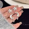 Minimalist Star & Moon Silver Needle Earrings: Stylish Five-Pointed Star Pendant Design