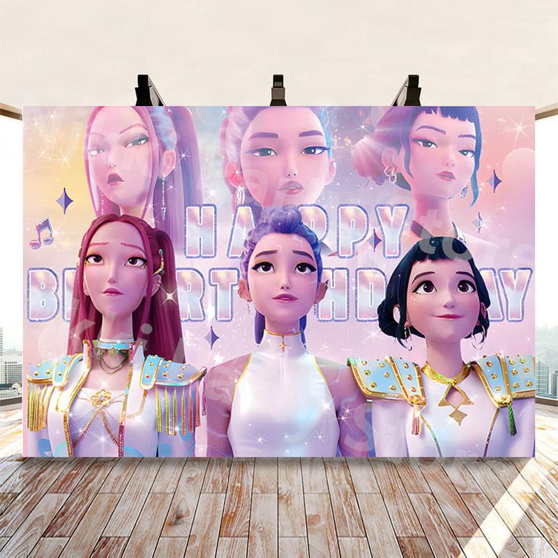 Kpop Demon Hunters Birthday Decorations Singer Party Favors Balloon Disposable Tableware Tablecloth Plates Cups Baby Shower Toys