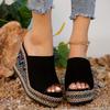 2024 Summer Foreign Trade New Round Head Fashion Color Europe and The United States Style One Word Women's Wedge Slippers