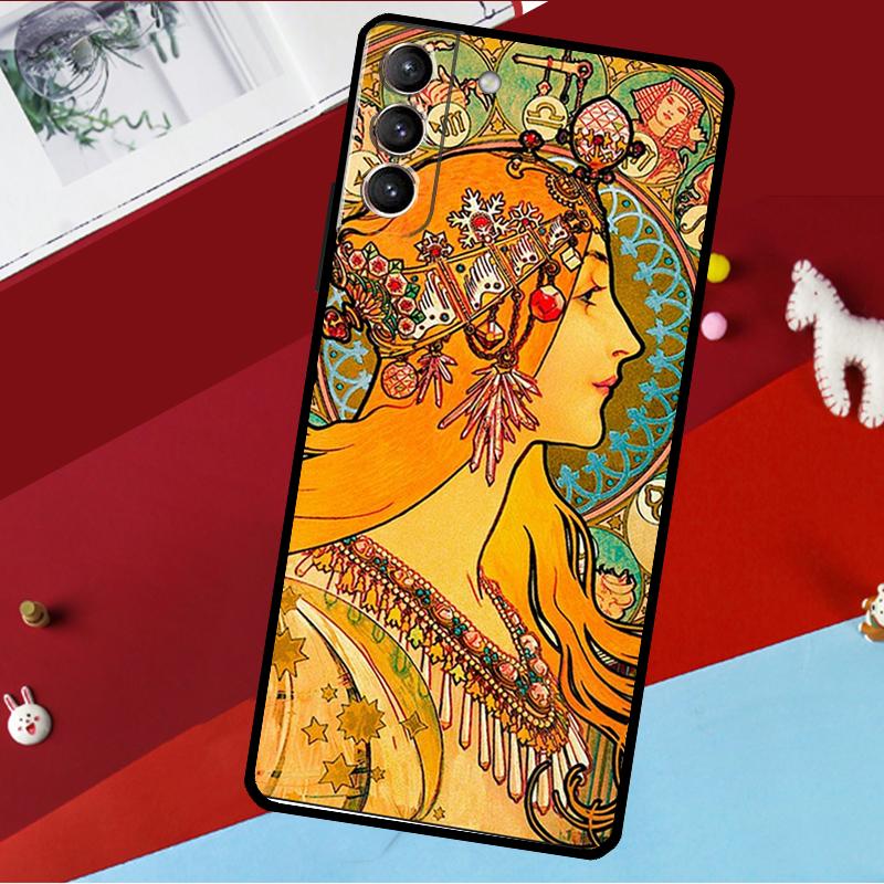 Художественный чехол Альфонса Мухи для Samsung Galaxy S23 S22 S21 Ultra S20 FE S9 S10 Note 10 Plus Note 20 Ultra