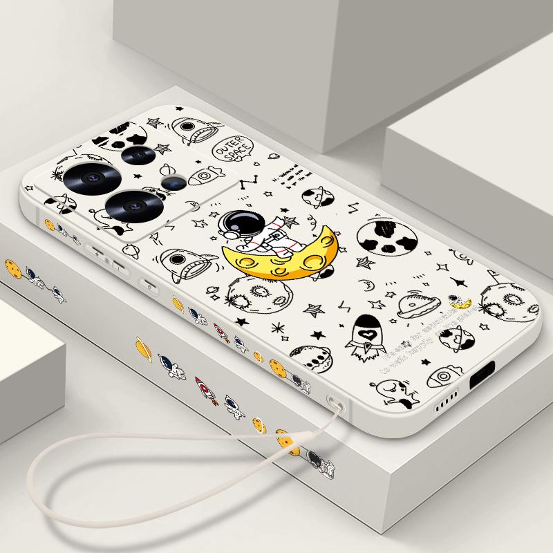 Ударопрочный мягкий ТПУ чехол для Xiaomi 14T 13t 11t Poco F3 X6 X5 Pro Redmi Note 13 12 11 14 Pro Подставка Луна Принт Астронавт Тонкий чехол со шнурком