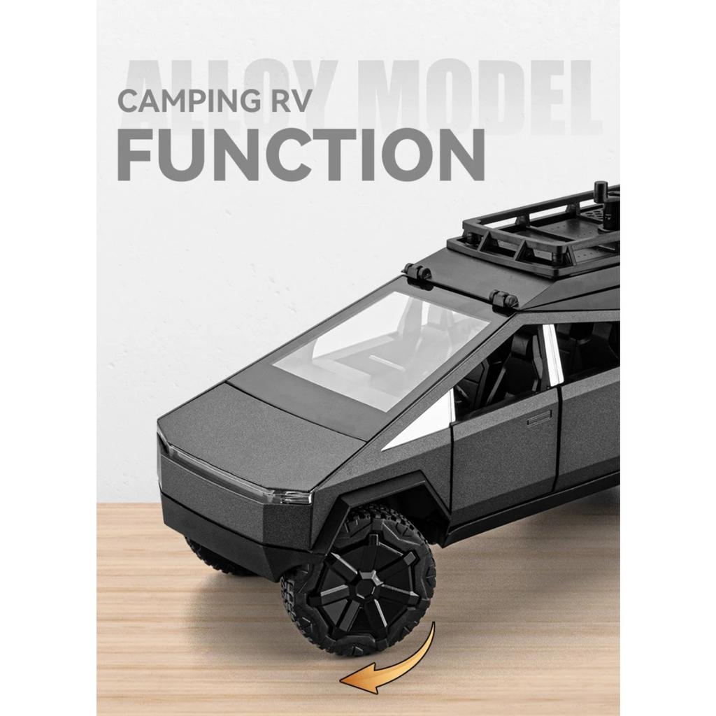 1/24 Tesla Cybertruck Кемпинговый автофургон из литого сплава Игрушечная модель автомобиля Звук и свет Детские игрушки Коллекционные предметы Подарок на день рождения