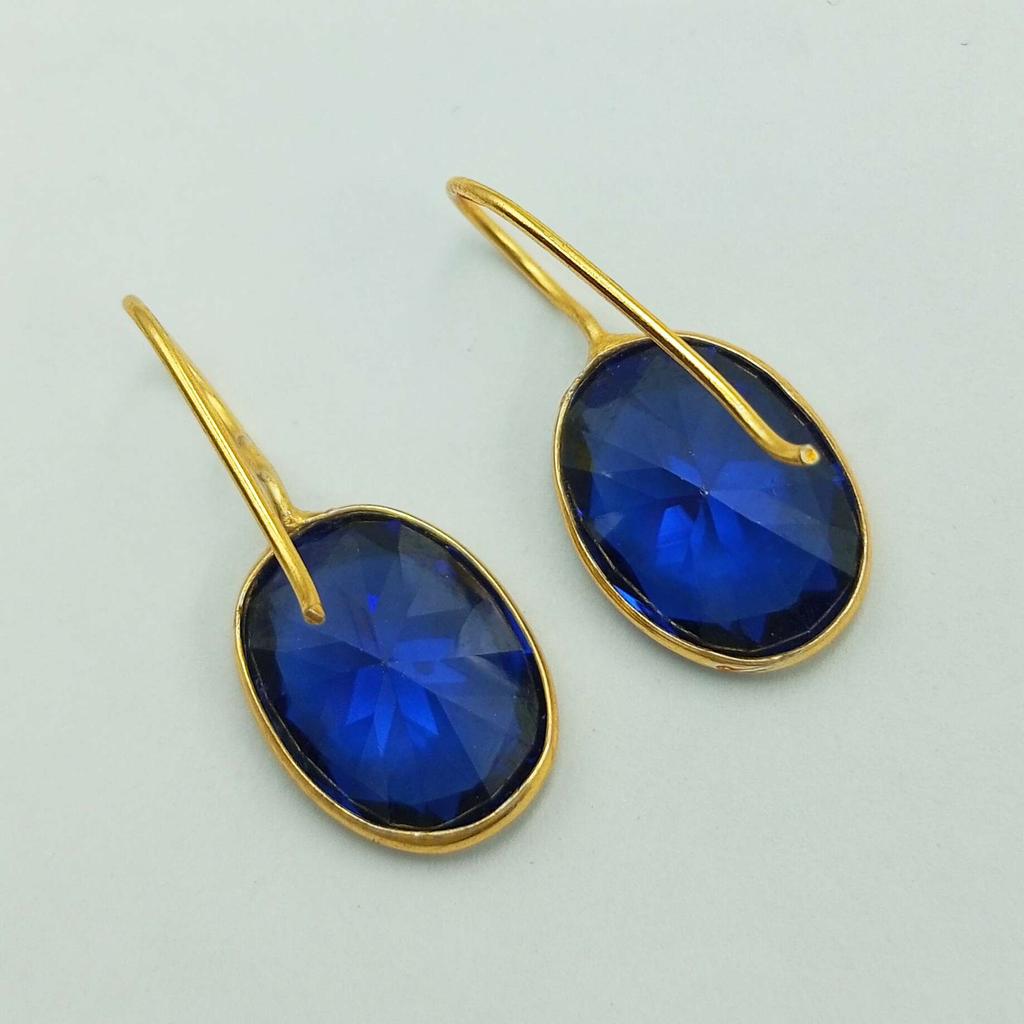 Позолоченные женские и подарочные серьги-крючки с голубым топазом GPE-E188