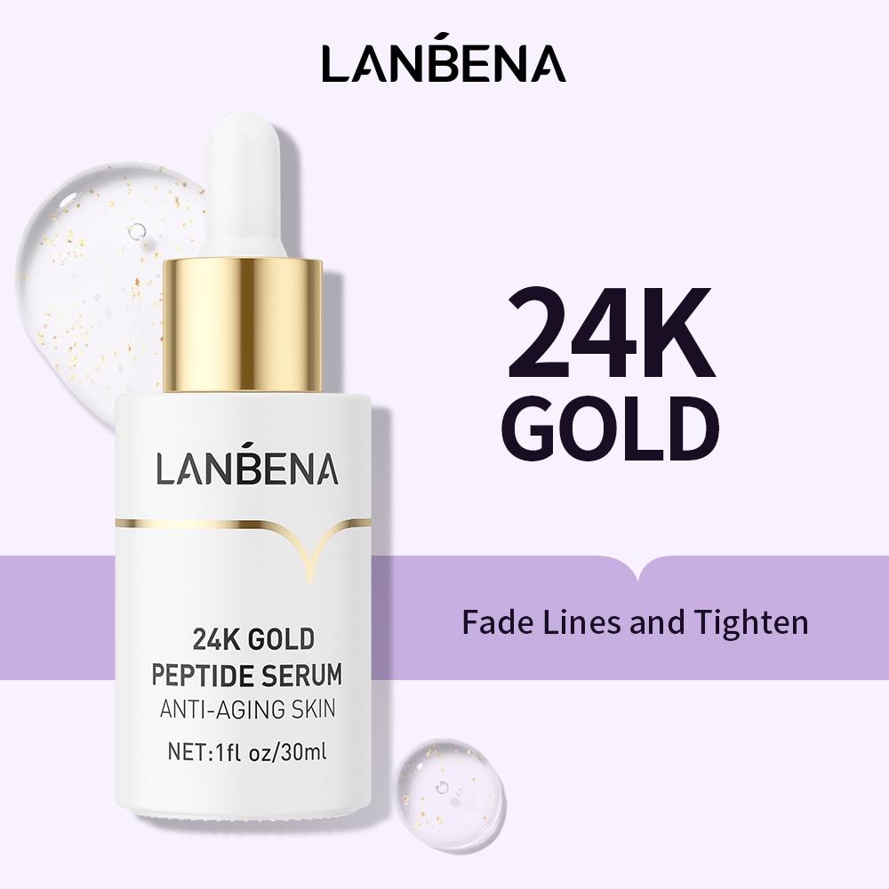 LANBENA 24-каратная пептидная сыворотка с золотом против старения, укрепляющая морщины, тонкие линии, увлажняющая, отбеливающая, питательная, уход за кожей, 30 мл