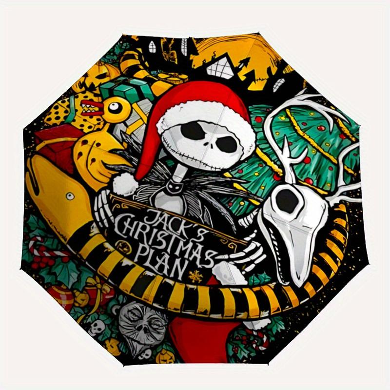 1pc Jack's Christmas Plan Automatic Open/CloseUmbrella-CuteUmbrella with Cute Design, Portable 3-Fold Compact Umbrella for Men & Women, Vale