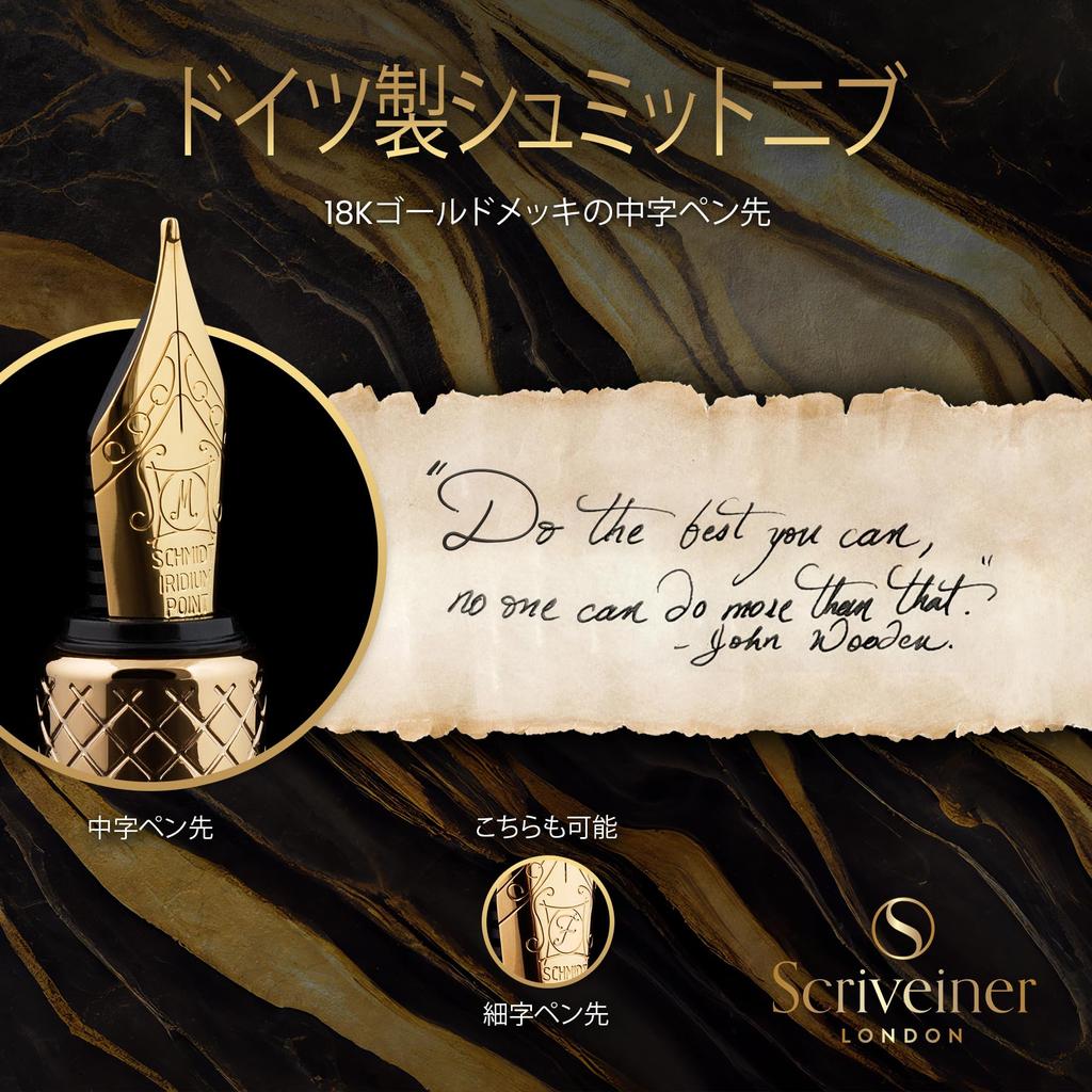 Scriveiner Gold Plated Fountain Pen Award Winning Luxury Heavy Duty Pocket Pen with 24K Gold Schmidt Converter Best EDC Writing Pen Gift Set for Men