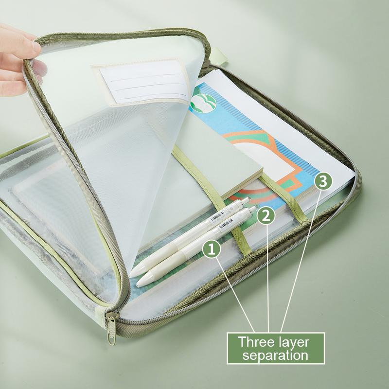 A4 Stationery Storage Bag Double-layer Mesh Zipper Bag Large Capacity Organizer Folders School Office Supplies Stationary Bag