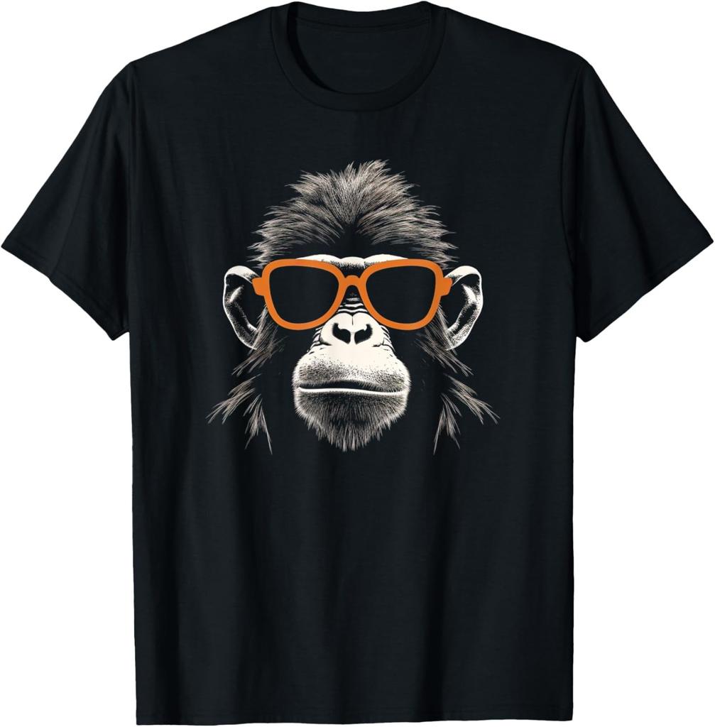 Cool Monkey With Retro Sunglasses Stencil Art Gorilla Face T-Shirt